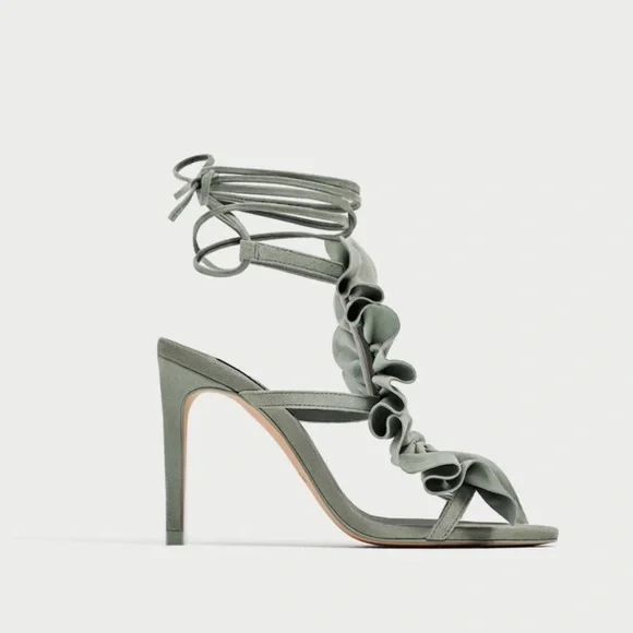 ZARA 100% LEATHER RUFFLE LACE UP HIGH HEELS STILETTO BRAND NEW WITH TAGS - Picture 2 of 6